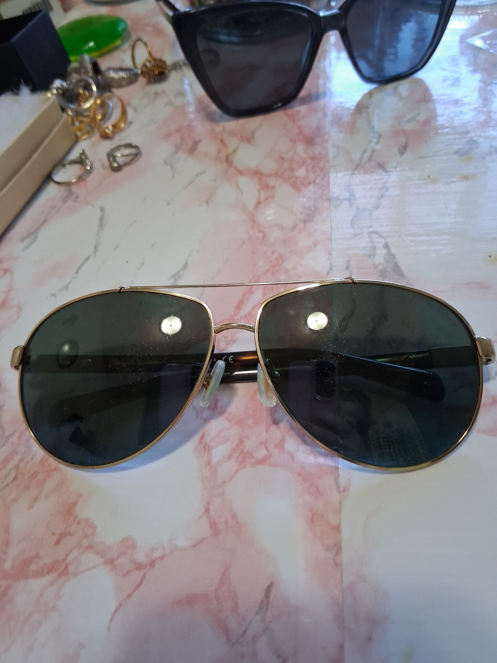 Prada Gold Frame Green Lens Aviator Sunglasses